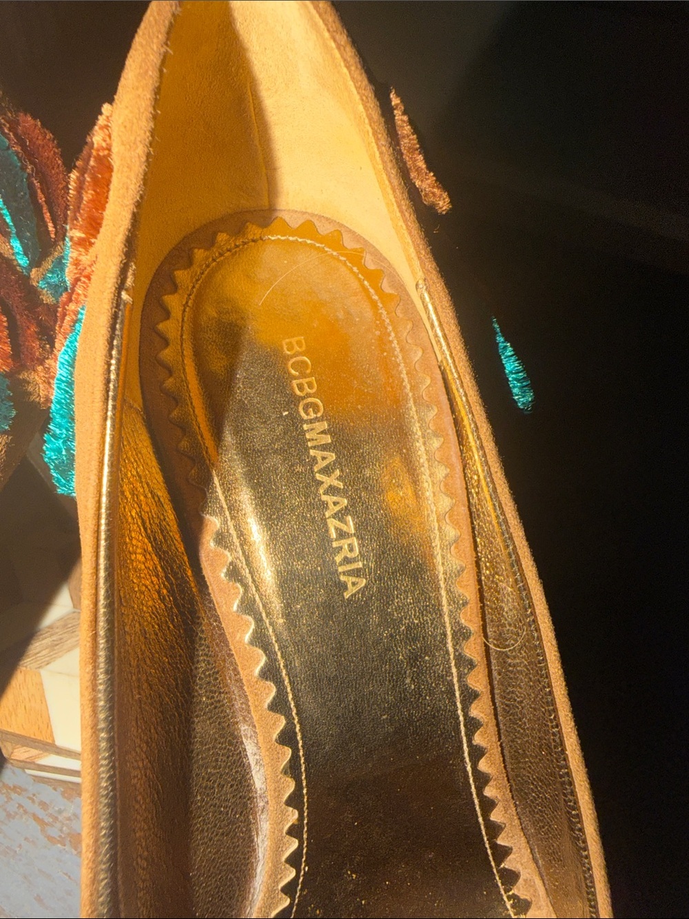BCBGMaxAzria Brown and Turquoise Floral Velvet Pumps - Picture 3 of 9